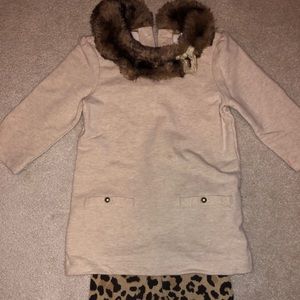 Janie and Jack Fur collar sweater/pants 3/4